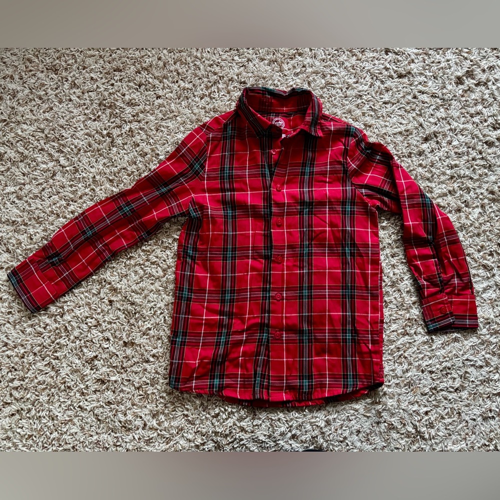 Wonder Nation Red and Green Boys Plaid Shirt Size M(8)
